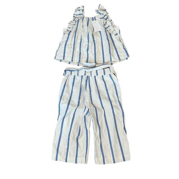J.Crew CrewCuts Linen Blend Set Ruffle Strap Top & Tie Waist Pant Greece Set 3 - Picture 3 of 8